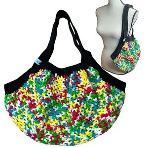 Large Crochet Mesh Market Bag Cotton and Acrylic Handcrafted Handmade Reusable